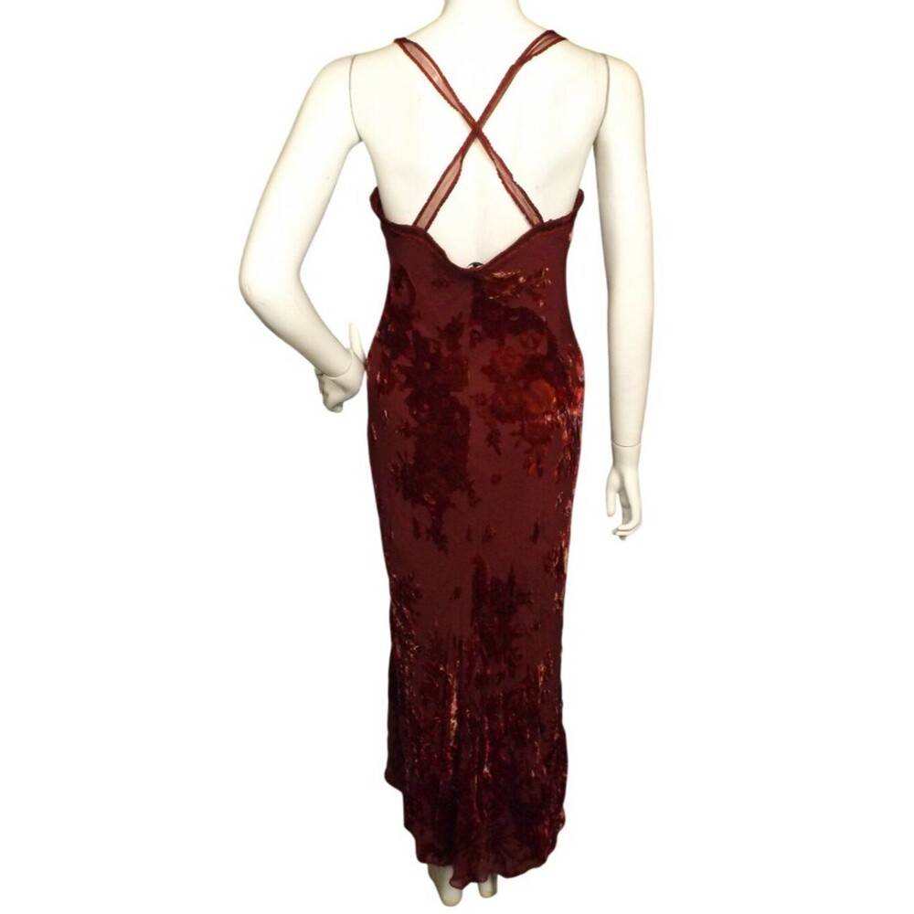 BETSEY JOHNSTON Maxi Dress, L, Dark Red Burnout Velvet, Straps, Back Zip,VINTAGE - Picture 5 of 12